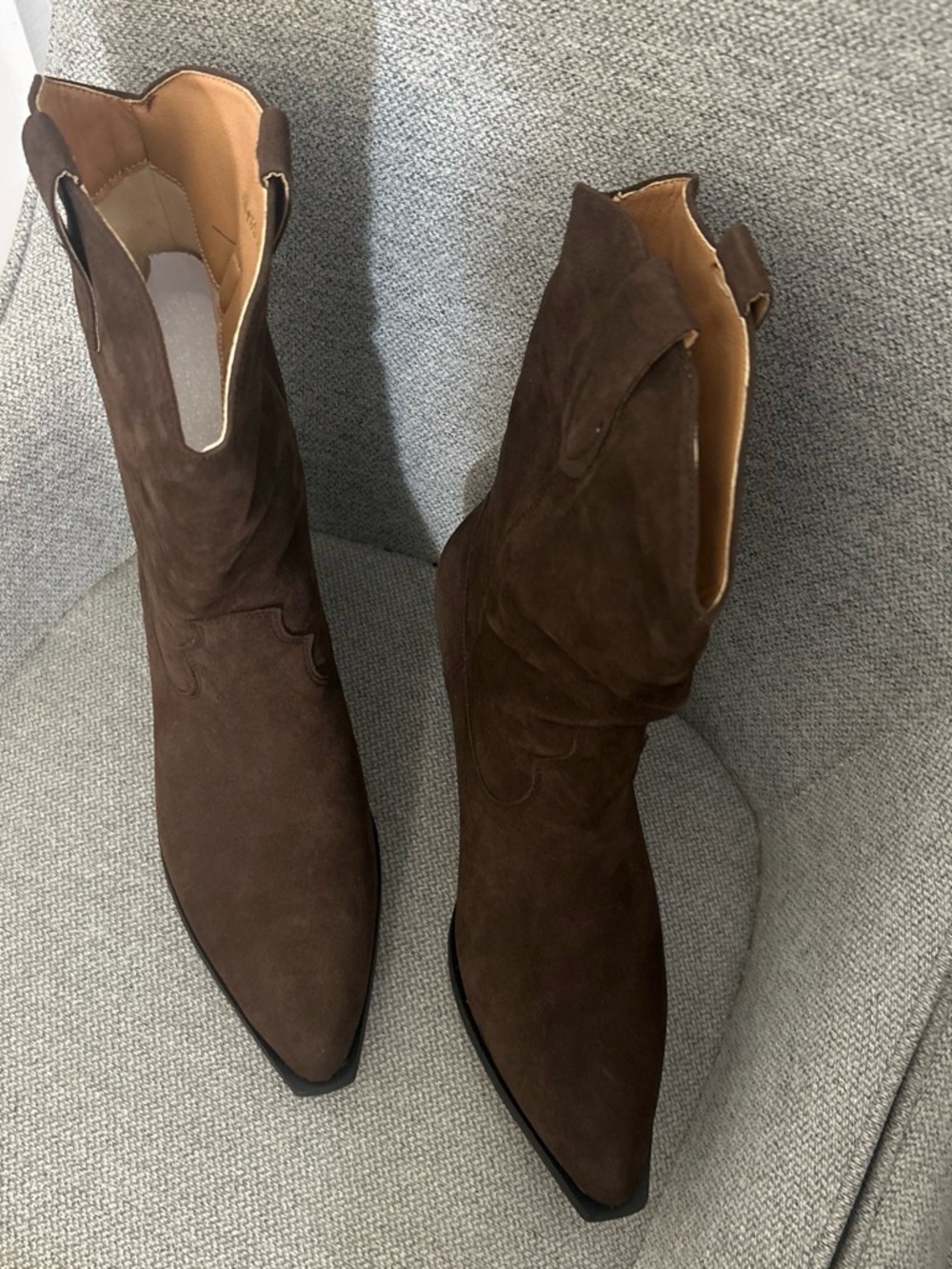 Women’s Dark Brown Suede Pointed-Toe Western Ankle Boots